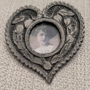 Vintage Heart Photo Brooch